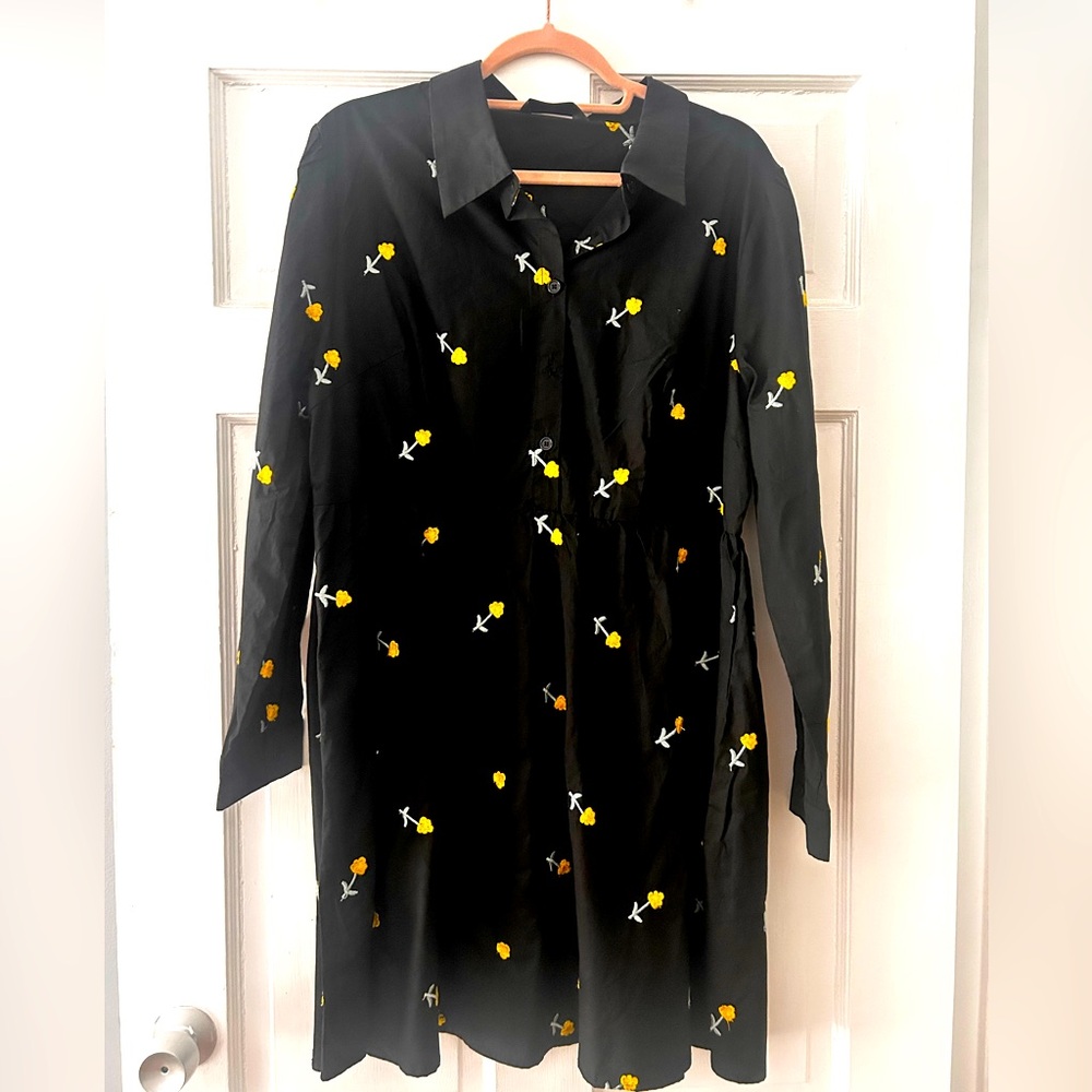 Floral Black Dress, cotton poplin fabric